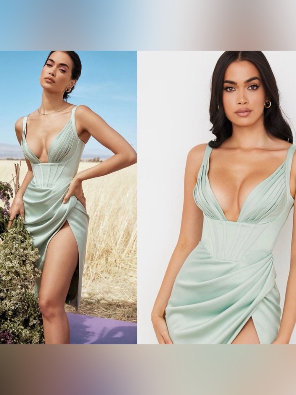 House of CB Mint Green Plunge Mini Dress